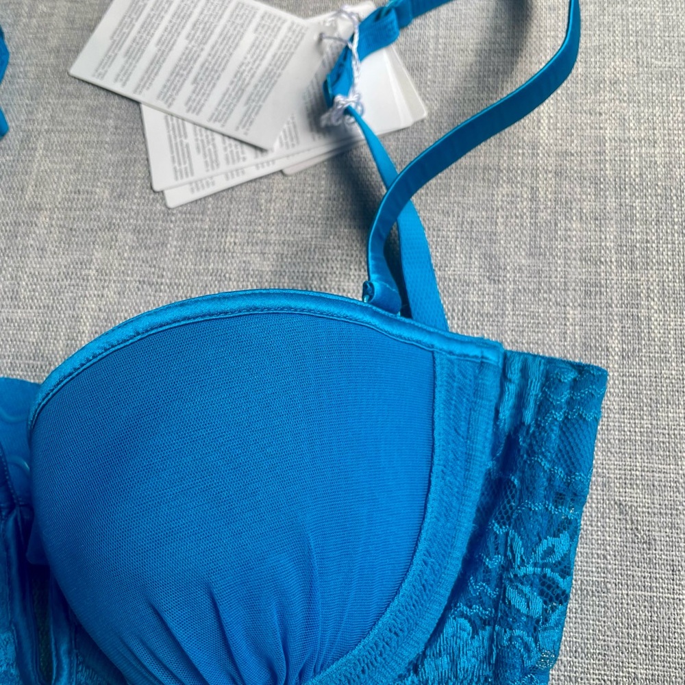NWT Beautiful La Perla Blue Lace Balconette Push-Up Strapless Deep Plunge Bra